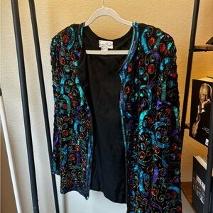 Laurence Kazar Black and Blue Beaded Blazer